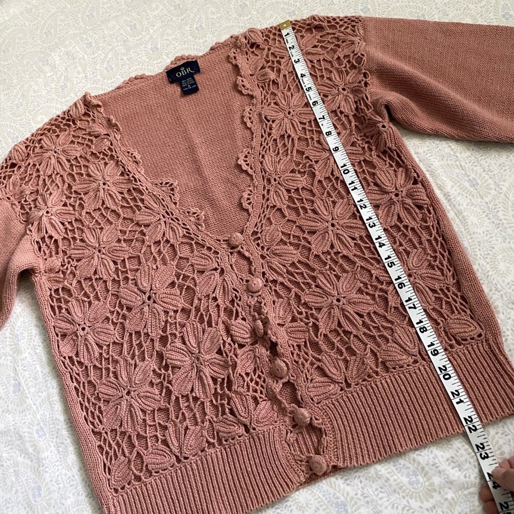 Vintage OBR woven floral cardigan sweater, dusty pink - Picture 5 of 7
